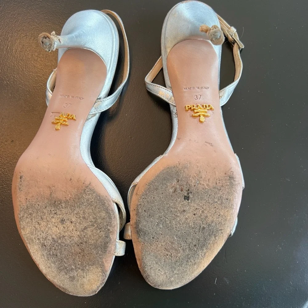 Prada Sling Back Silver Heels - Picture 3 of 8